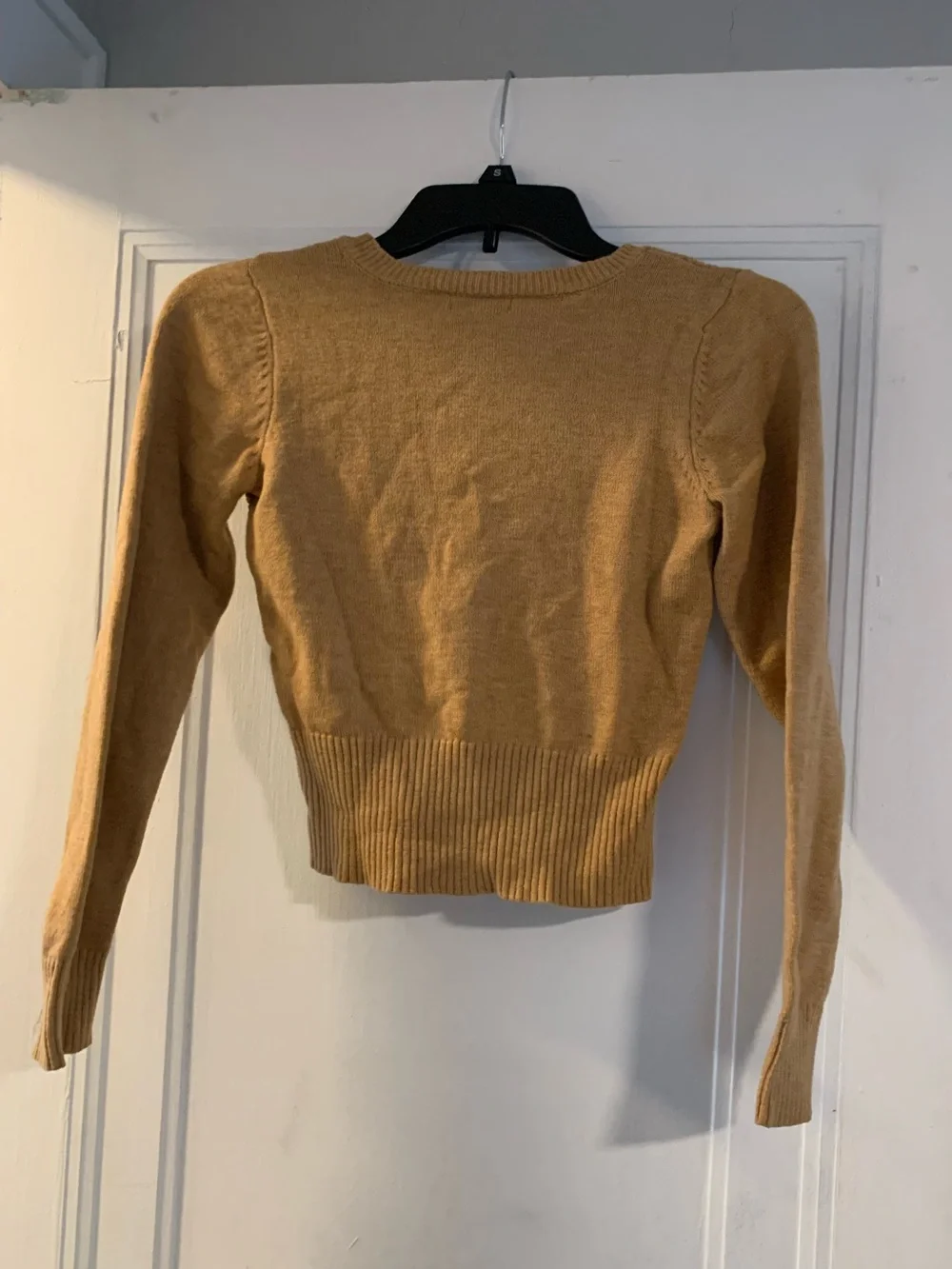 Small No Comment Textured Crewneck Sweater - Camel